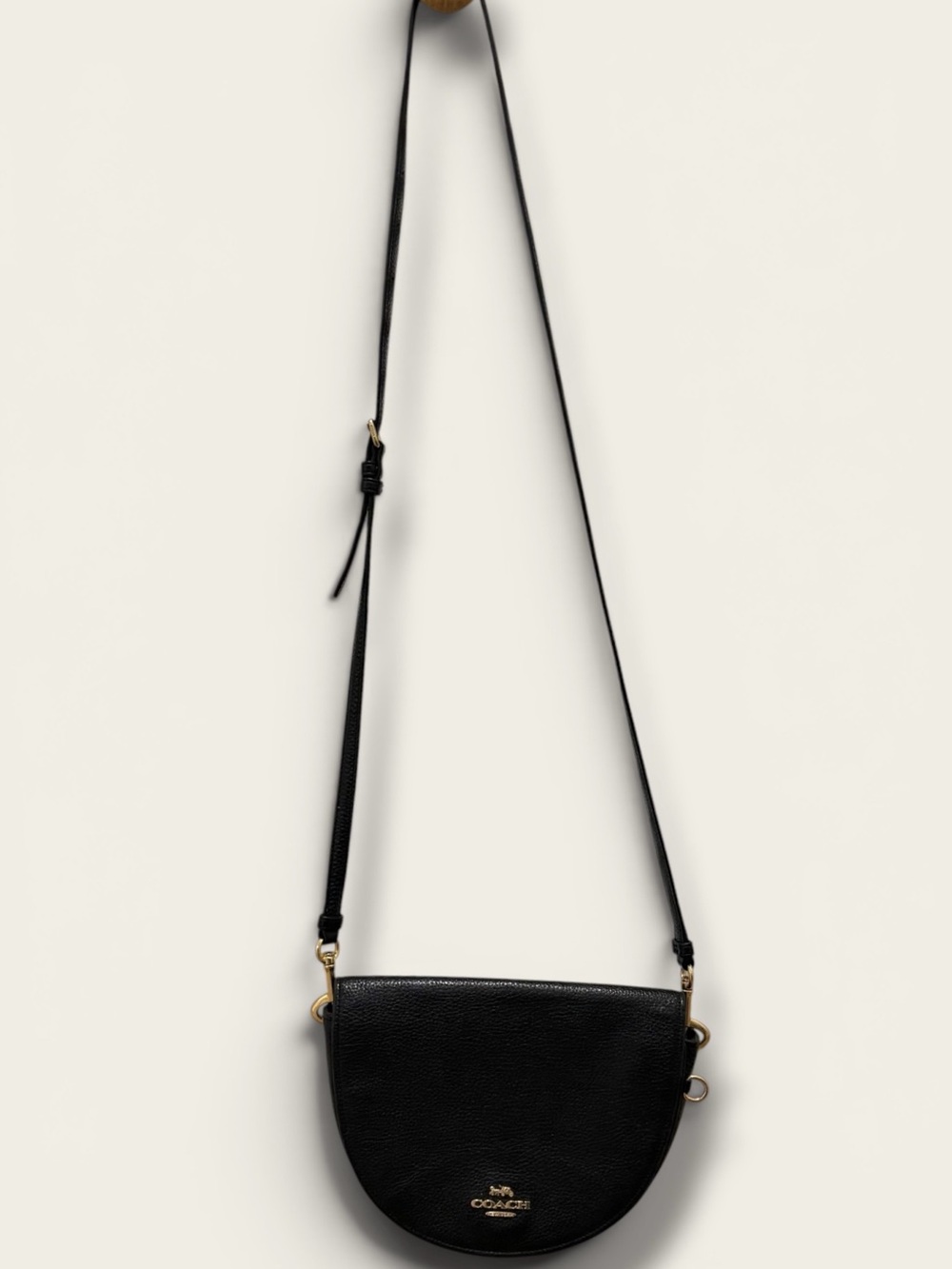 Coach Black Pebbled Leather Crescent Crossbody with Gold Hardware